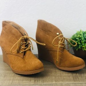 Tan suede Merona wedge booties never worn